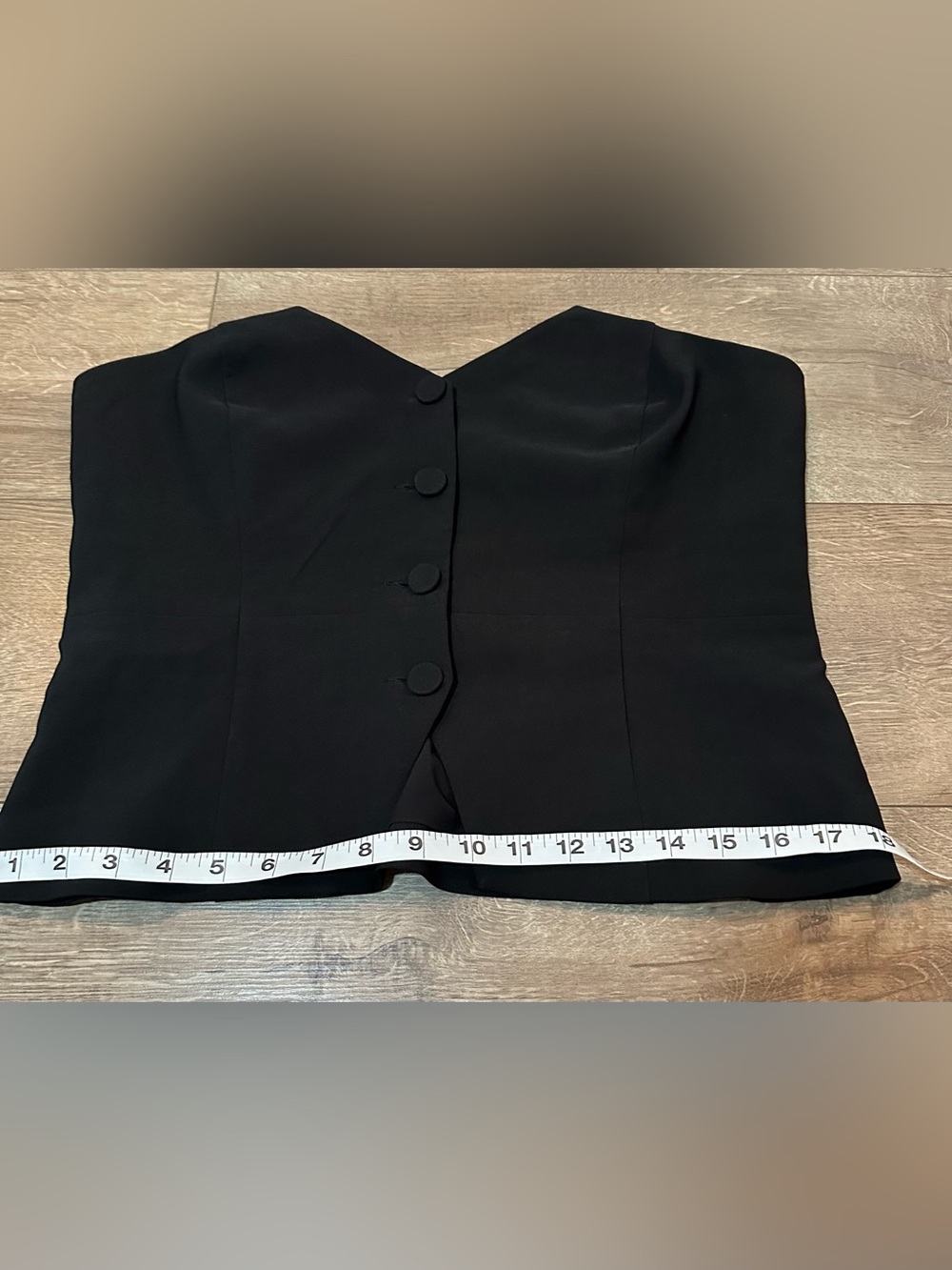 Black Structured Strapless Corset Top | Covered Button Front | Size L - Picture 4 of 9